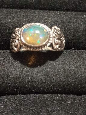 Ring Sterling Silver Opal Ring with Green and Blue Flash/SOLD SOLD NOT AVAILABLE